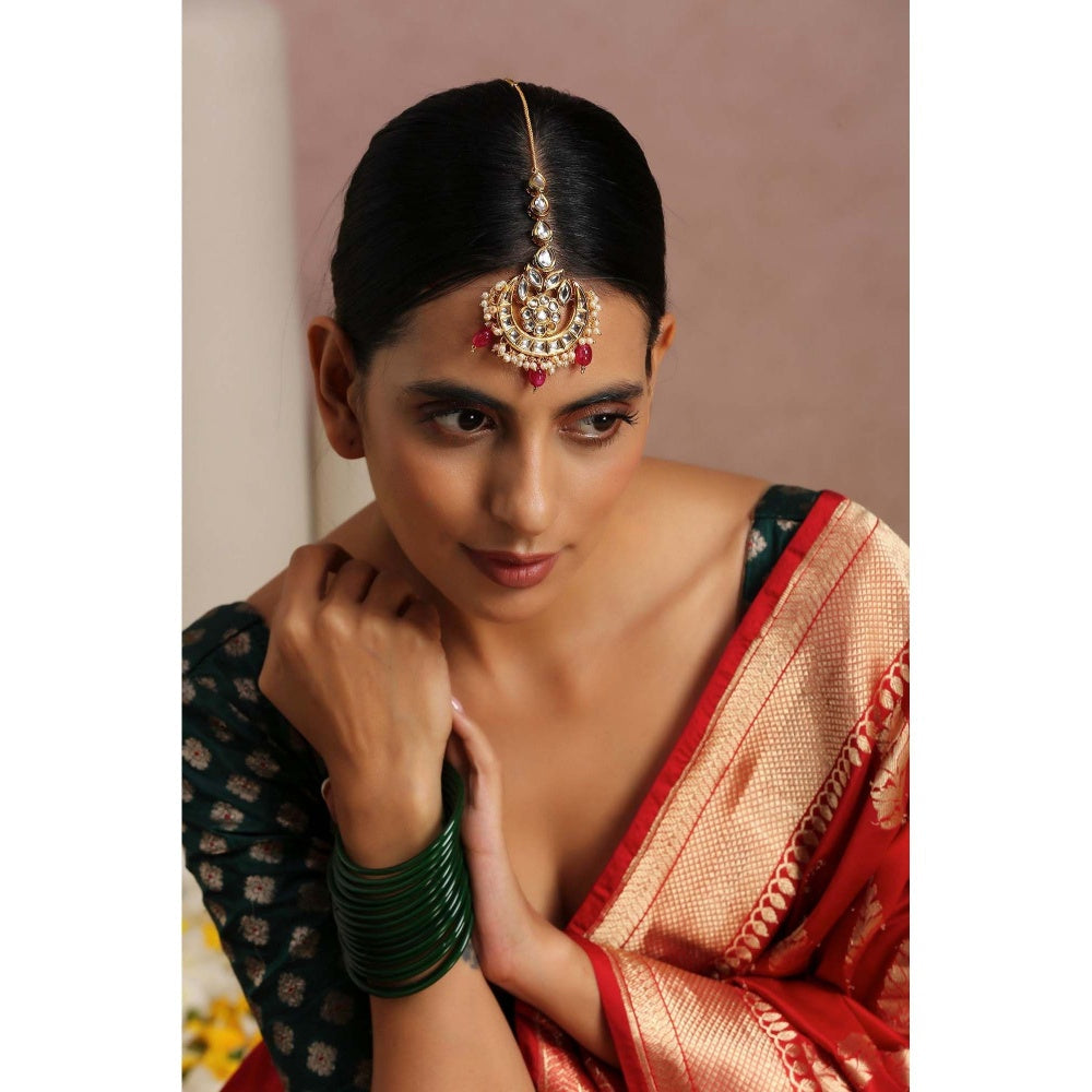 SWABHIMANN Sitaara White Gold Plated Kundan Maang Tikka