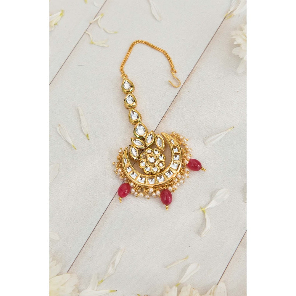 SWABHIMANN Sitaara White Gold Plated Kundan Maang Tikka