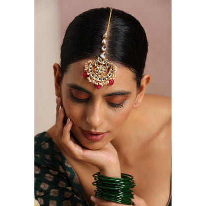 SWABHIMANN Sitaara White Gold Plated Kundan Maang Tikka