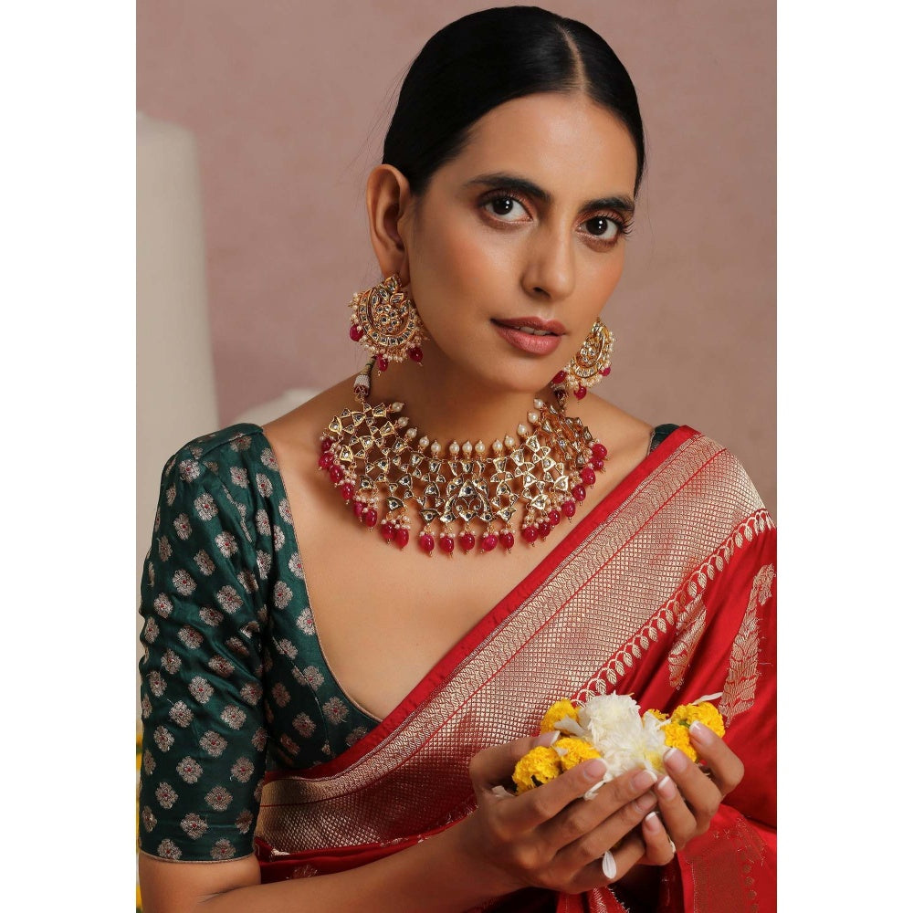 SWABHIMANN Sitaara Multicolour Gold Plated Kundan Necklace Set