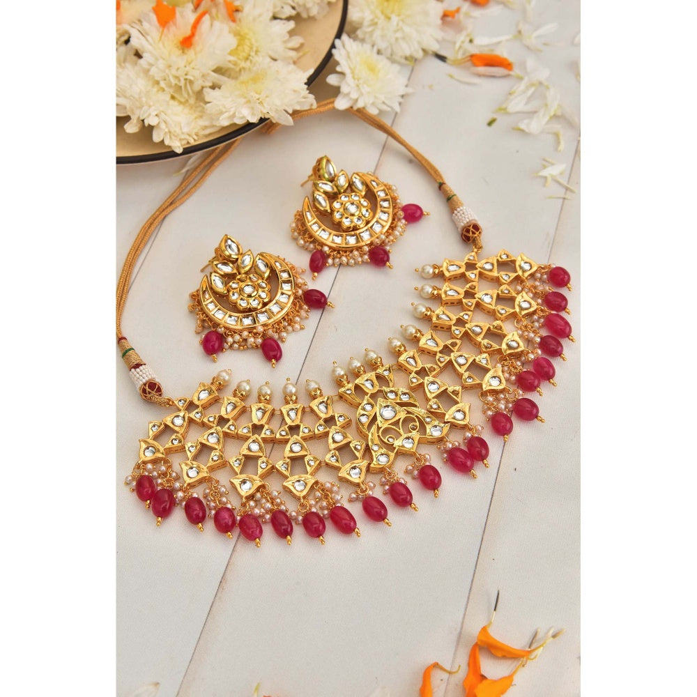 SWABHIMANN Sitaara Multicolour Gold Plated Kundan Necklace Set