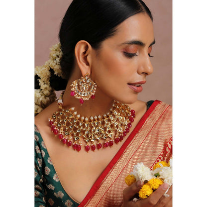 SWABHIMANN Sitaara Multicolour Gold Plated Kundan Necklace Set