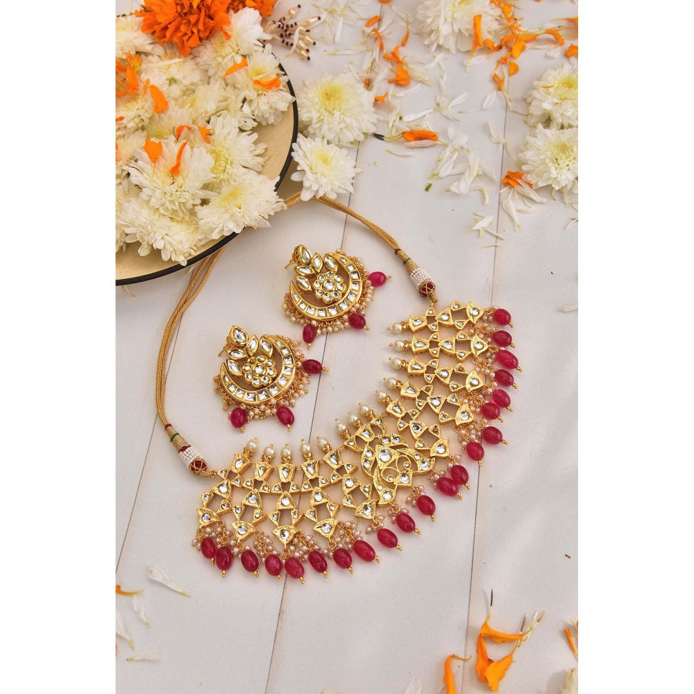 SWABHIMANN Sitaara Multicolour Gold Plated Kundan Necklace Set