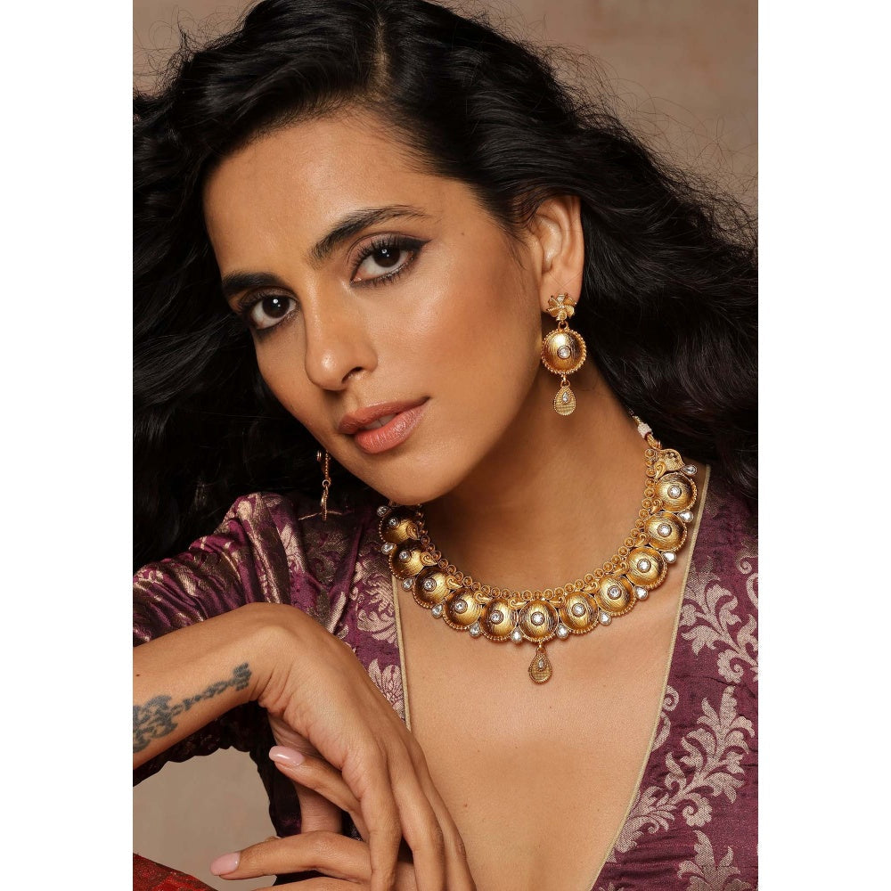 SWABHIMANN Dhiana Gold Plated Temple Necklace Set