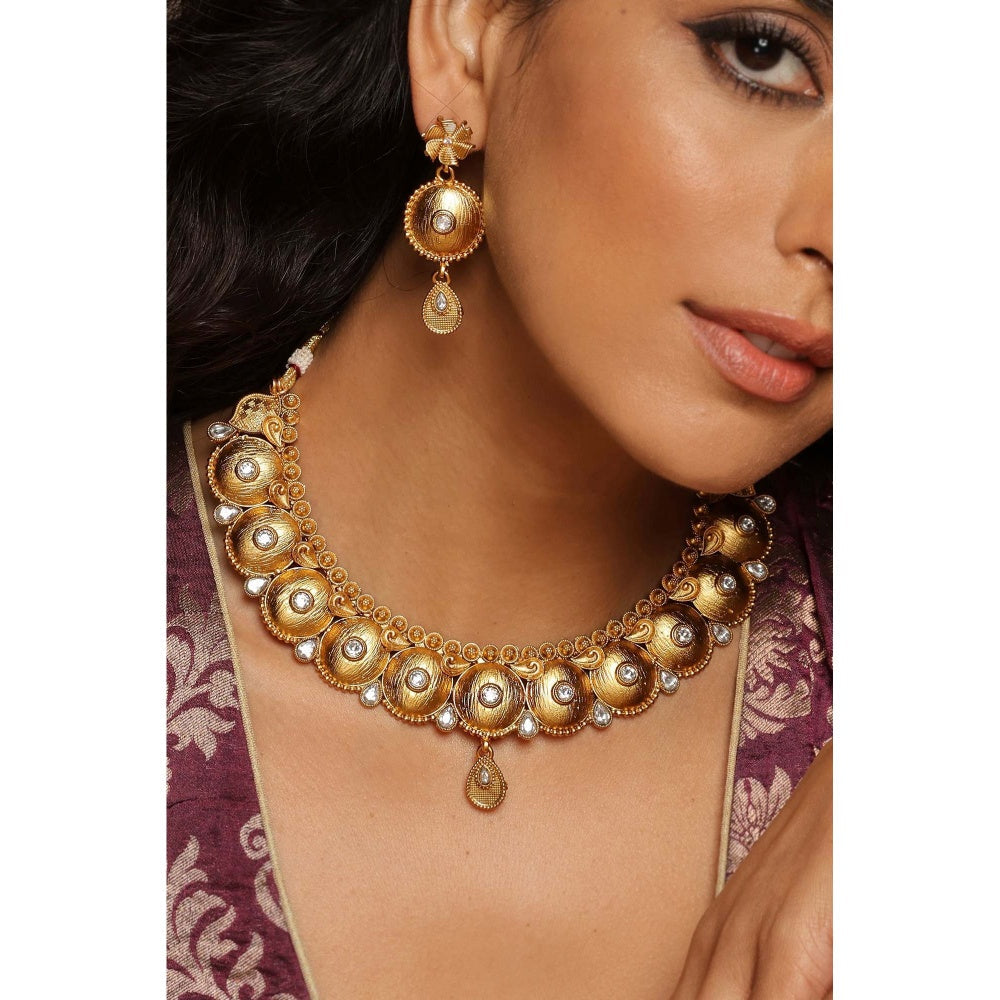SWABHIMANN Dhiana Gold Plated Temple Necklace Set
