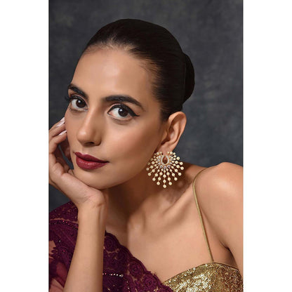 SWABHIMANN Savina Gold Plated Pearl Stud Earrings