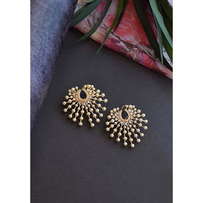 SWABHIMANN Savina Gold Plated Pearl Stud Earrings