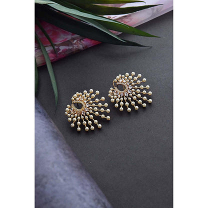 SWABHIMANN Savina Gold Plated Pearl Stud Earrings