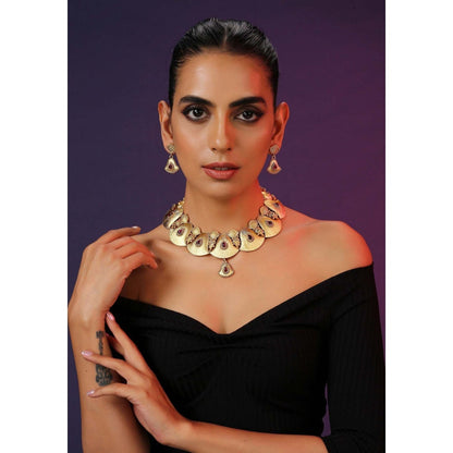 SWABHIMANN Vriksham Red Gold Plated Temple Necklace Set