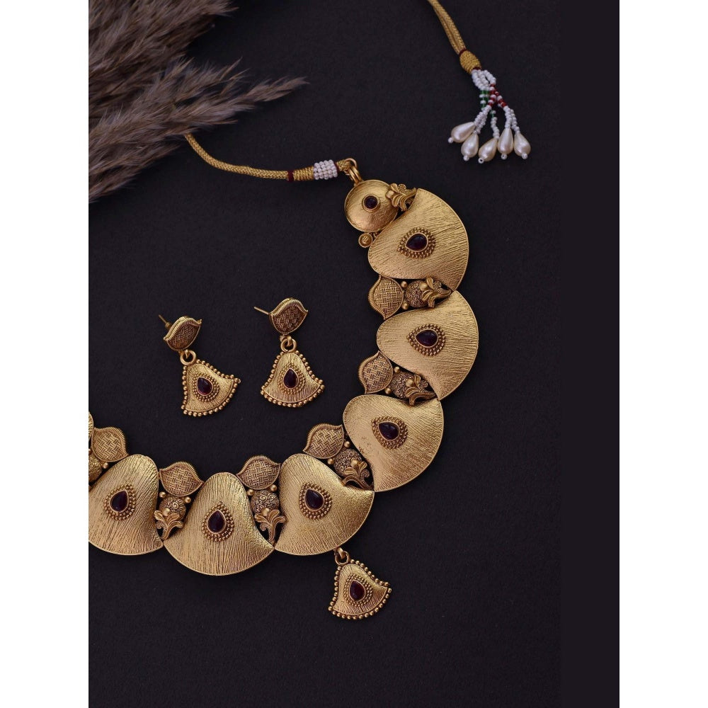 SWABHIMANN Vriksham Red Gold Plated Temple Necklace Set