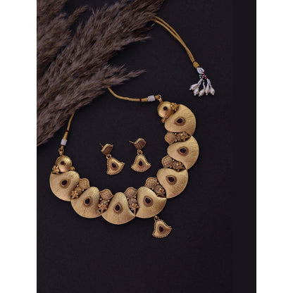 SWABHIMANN Vriksham Red Gold Plated Temple Necklace Set