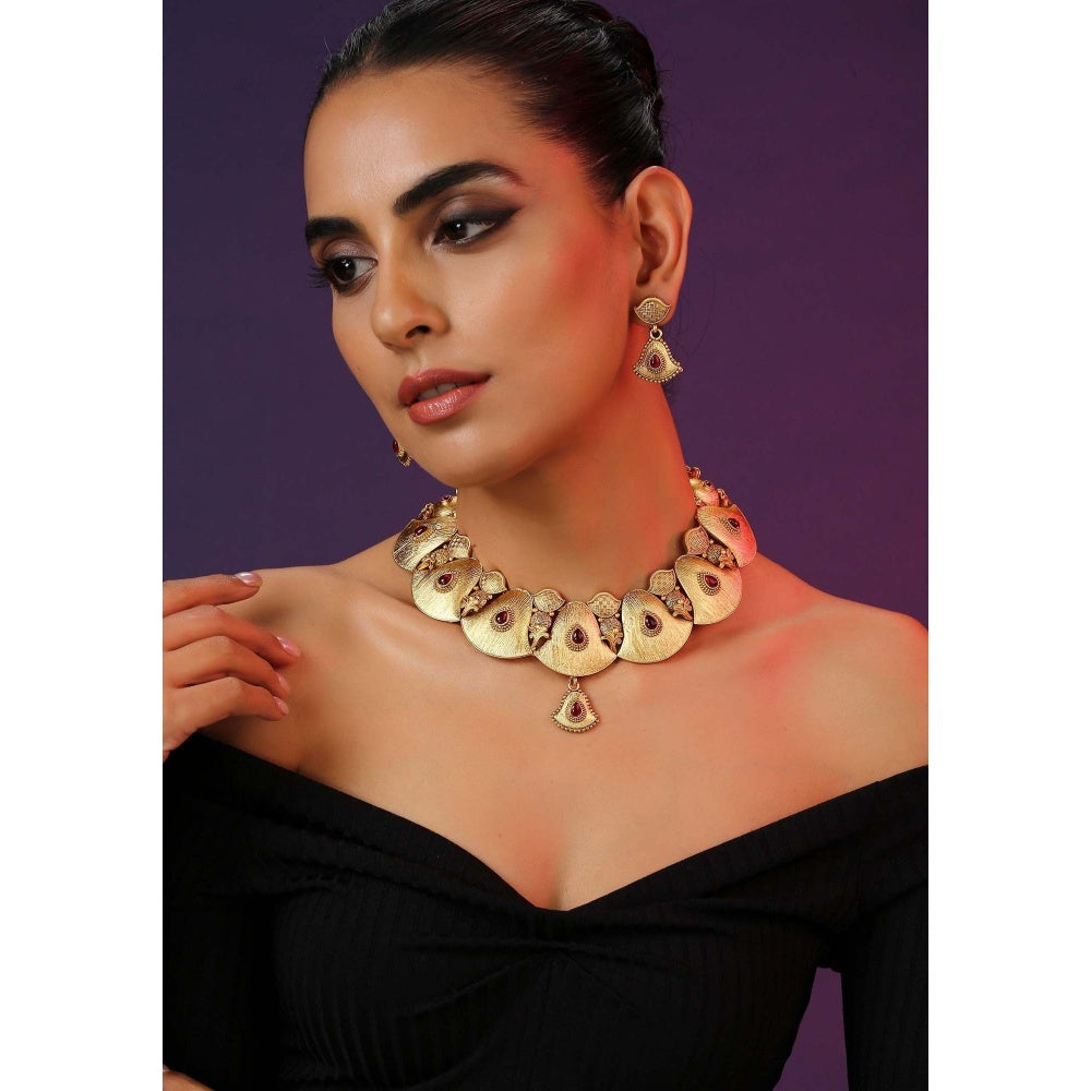 SWABHIMANN Vriksham Red Gold Plated Temple Necklace Set