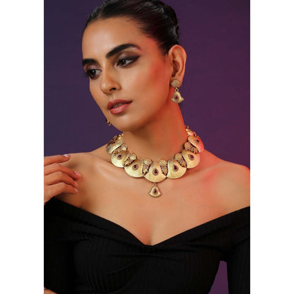 SWABHIMANN Vriksham Red Gold Plated Temple Necklace Set