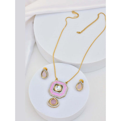 SWABHIMANN Jasmin Pink Polki Pendant Set