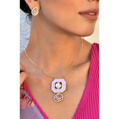 SWABHIMANN Jasmin Pink Polki Pendant Set