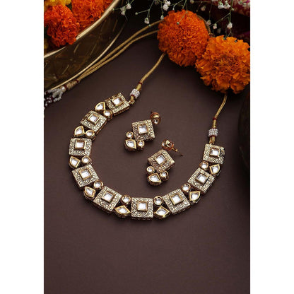 SWABHIMANN Donna White Kundan Necklace Set
