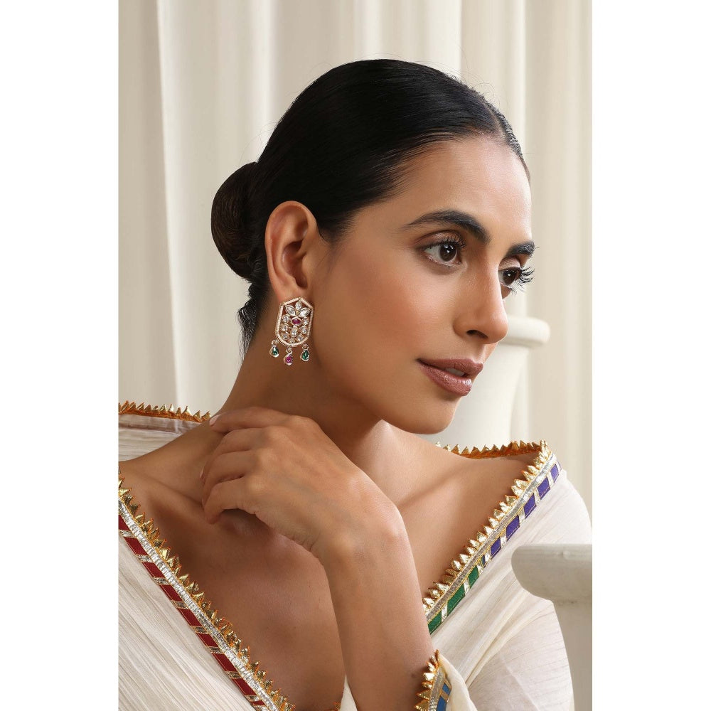 SWABHIMANN Veksha Multicolour Polki Stud Earrings