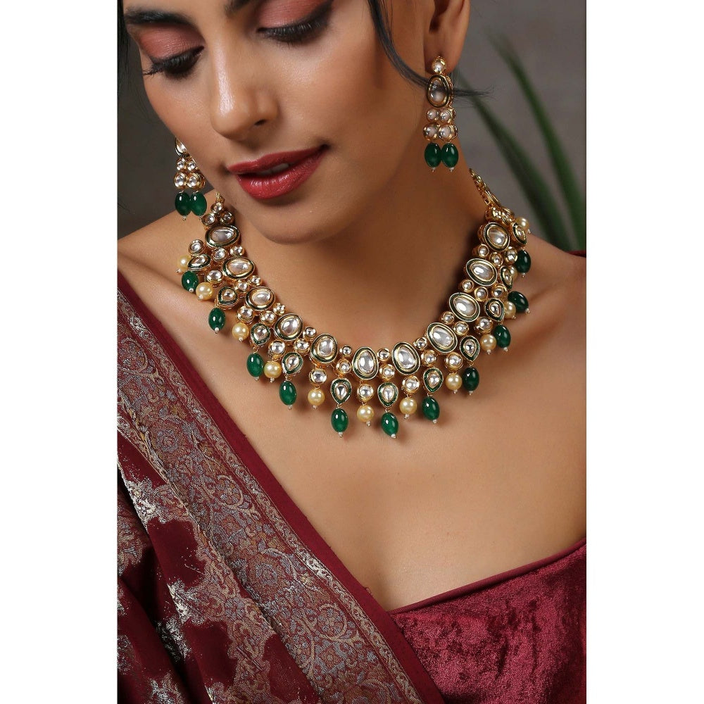 SWABHIMANN Asia Multicolour Gold Plated Kundan Necklace Set