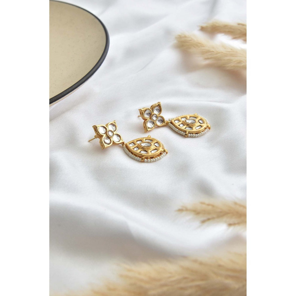 SWABHIMANN Jeah White Kundan Dangler Earrings