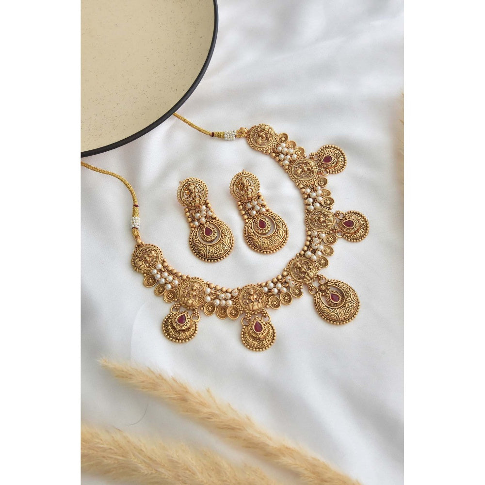 SWABHIMANN Rasiya Multicolour Gold Plated Temple Jewellery Set
