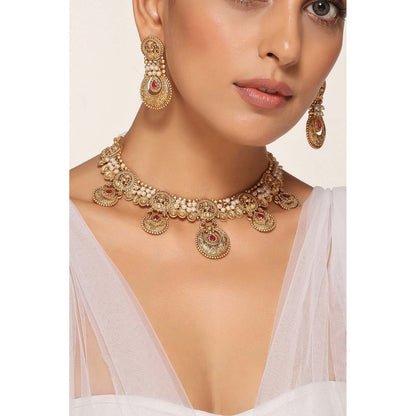 SWABHIMANN Rasiya Multicolour Gold Plated Temple Jewellery Set