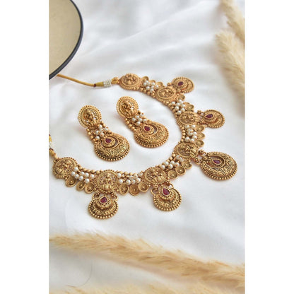 SWABHIMANN Rasiya Multicolour Gold Plated Temple Jewellery Set