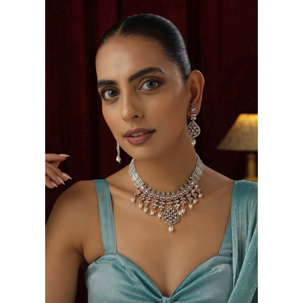 SWABHIMANN Ishara White Polki Layered Necklace Set