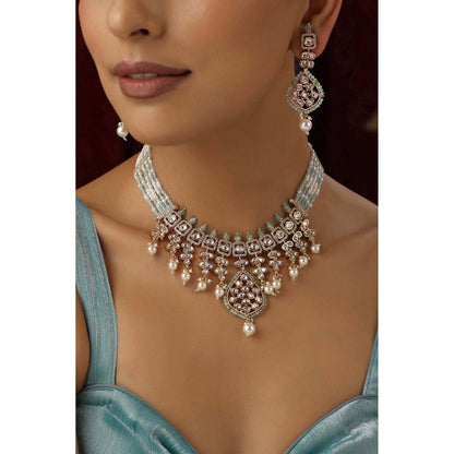 SWABHIMANN Ishara White Polki Layered Necklace Set