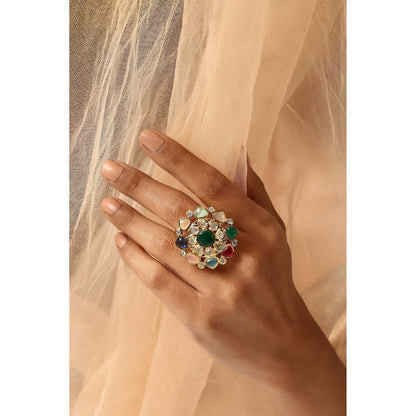 SWABHIMANN Jheel Navrattan Kundan Ring