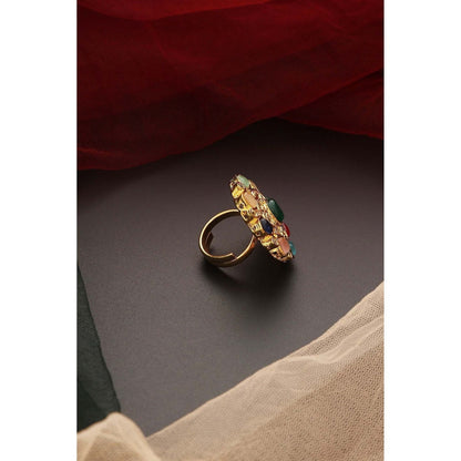 SWABHIMANN Jheel Navrattan Kundan Ring