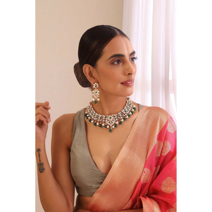 SWABHIMANN Kritika Emerald Polki Necklace Set