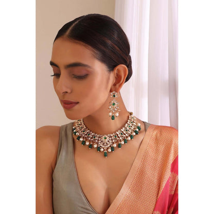 SWABHIMANN Kritika Emerald Polki Necklace Set