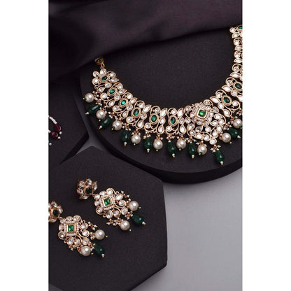 SWABHIMANN Kritika Emerald Polki Necklace Set