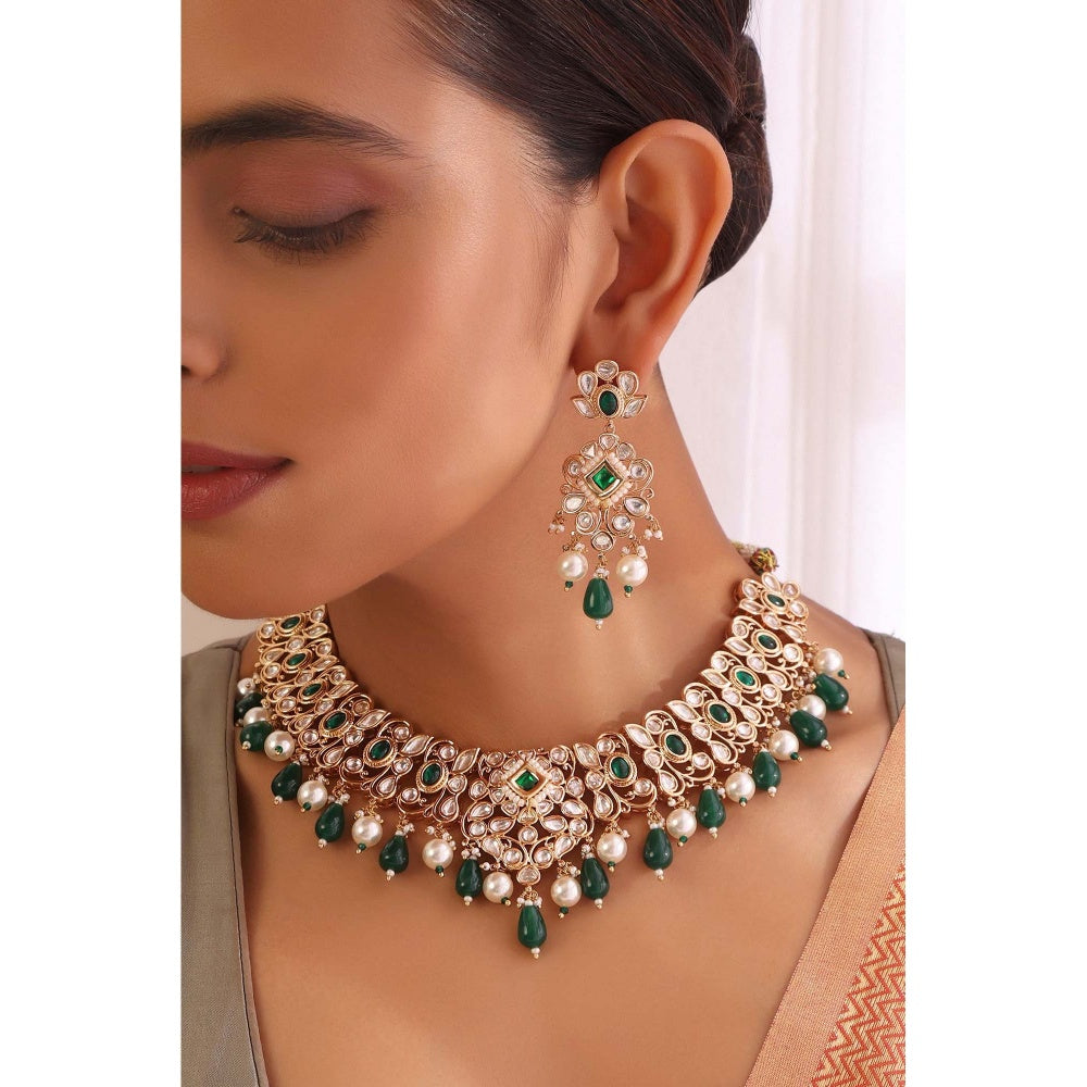 SWABHIMANN Kritika Emerald Polki Necklace Set