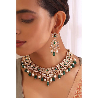 SWABHIMANN Kritika Emerald Polki Necklace Set