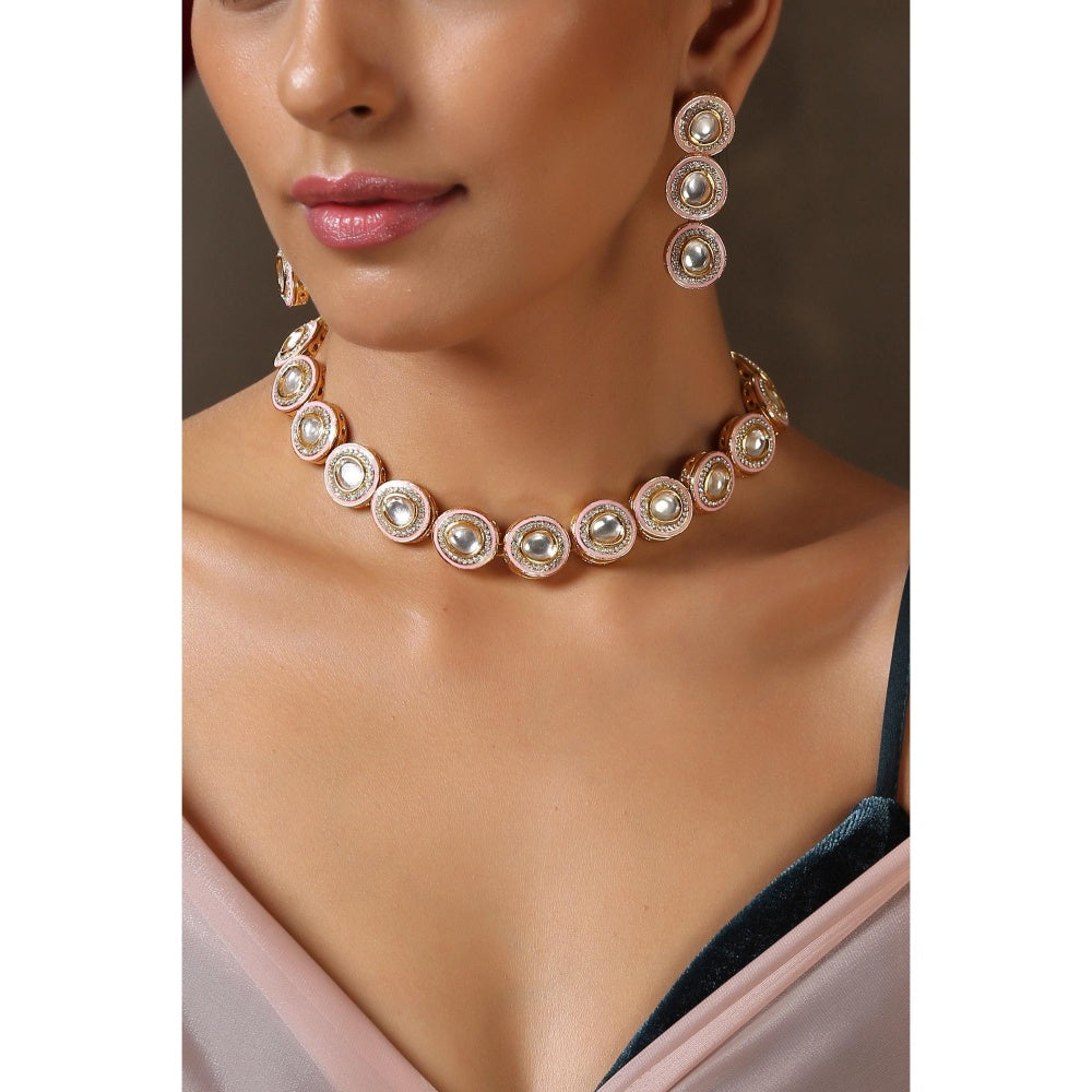 SWABHIMANN Manya Pink Meenakari Kundan Necklace Set