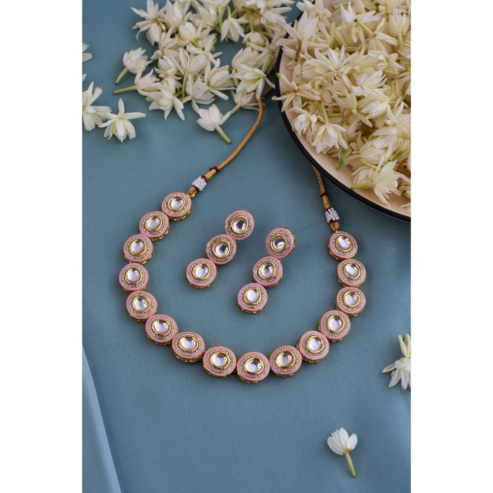 SWABHIMANN Manya Pink Meenakari Kundan Necklace Set