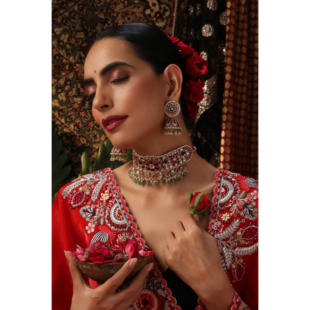 SWABHIMANN Pavithra Multicolour Jadau Choker and Earrings