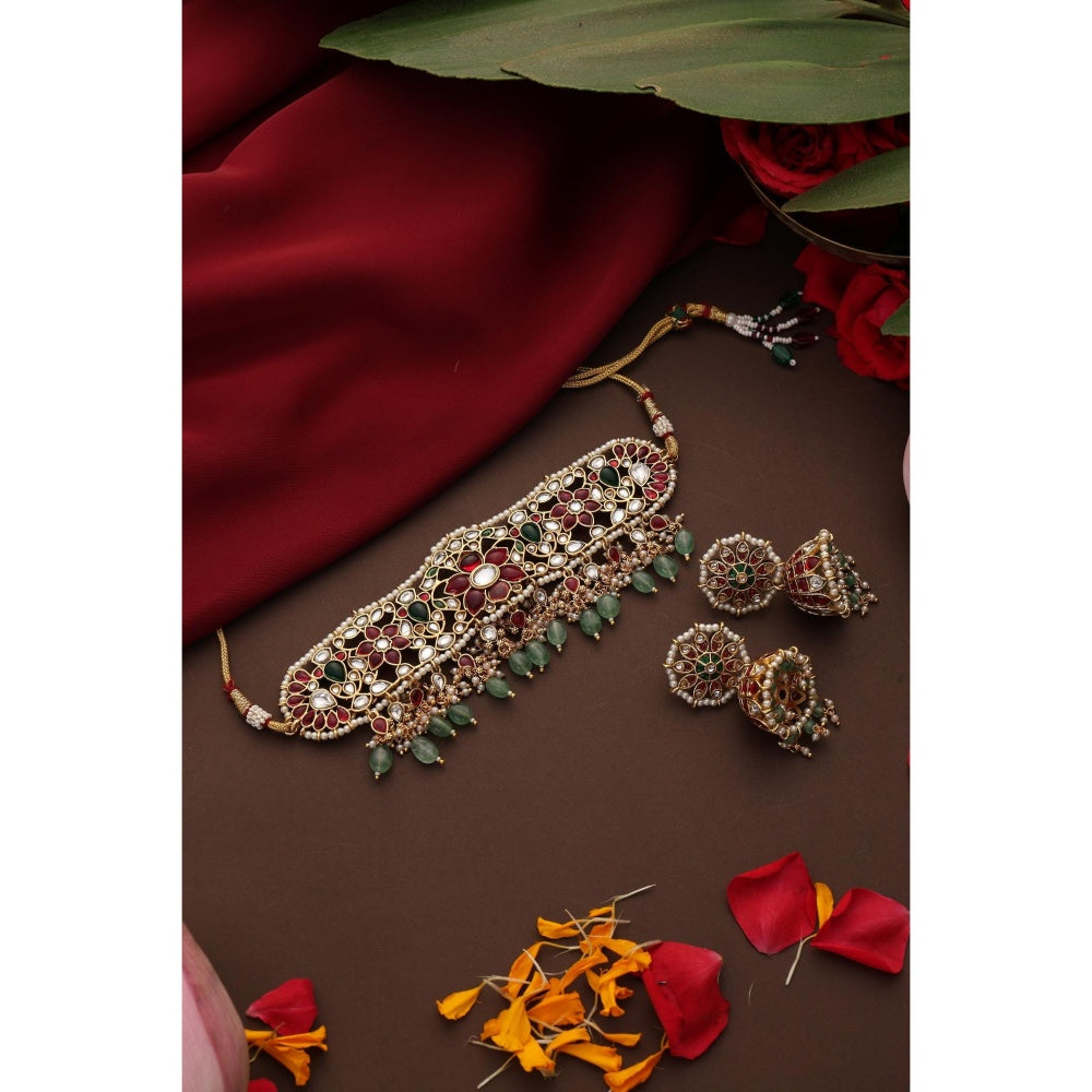 SWABHIMANN Pavithra Multicolour Jadau Choker and Earrings