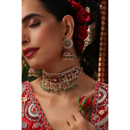 SWABHIMANN Pavithra Multicolour Jadau Choker and Earrings