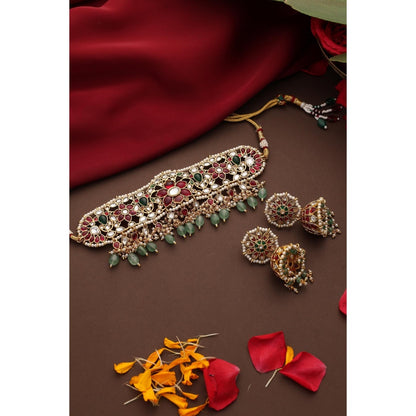 SWABHIMANN Pavithra Multicolour Jadau Choker and Earrings