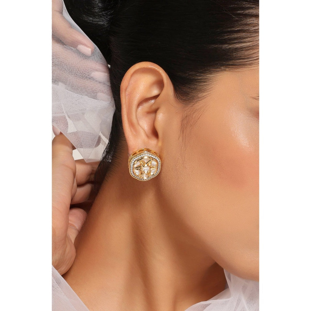 SWABHIMANN Sukh Gold Kundan Stud Earrings