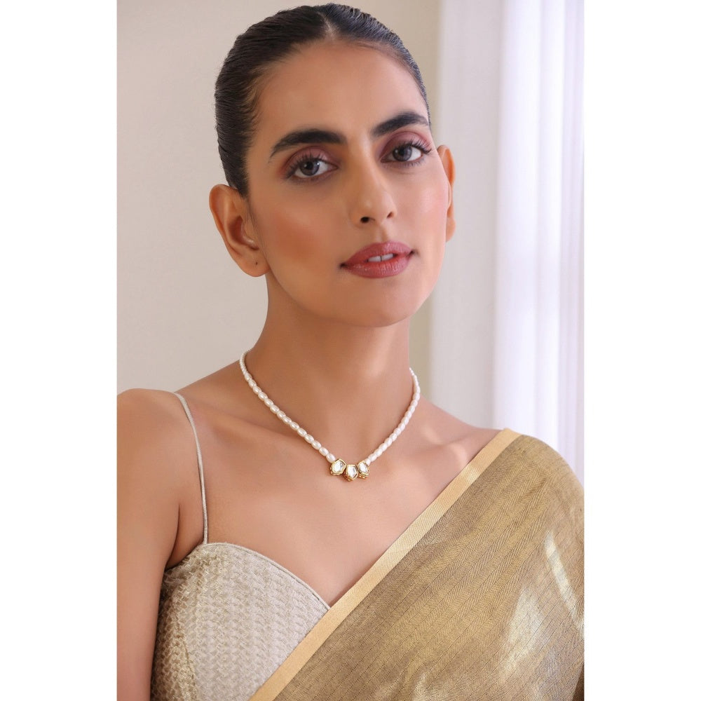 SWABHIMANN Kirti White Kundan and Pearl Necklace