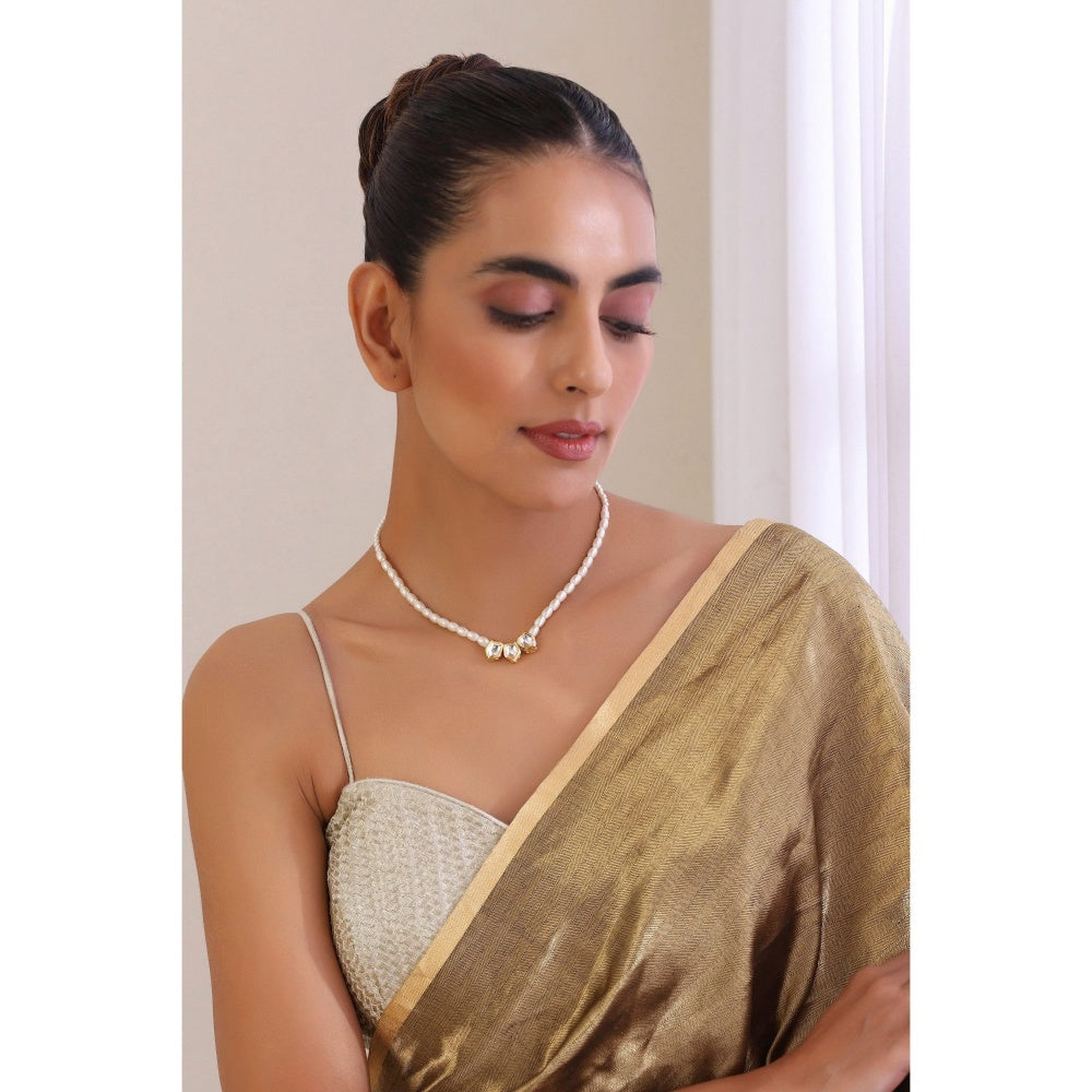 SWABHIMANN Kirti White Kundan and Pearl Necklace
