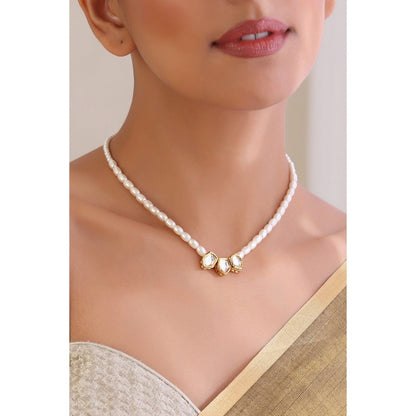 SWABHIMANN Kirti White Kundan and Pearl Necklace