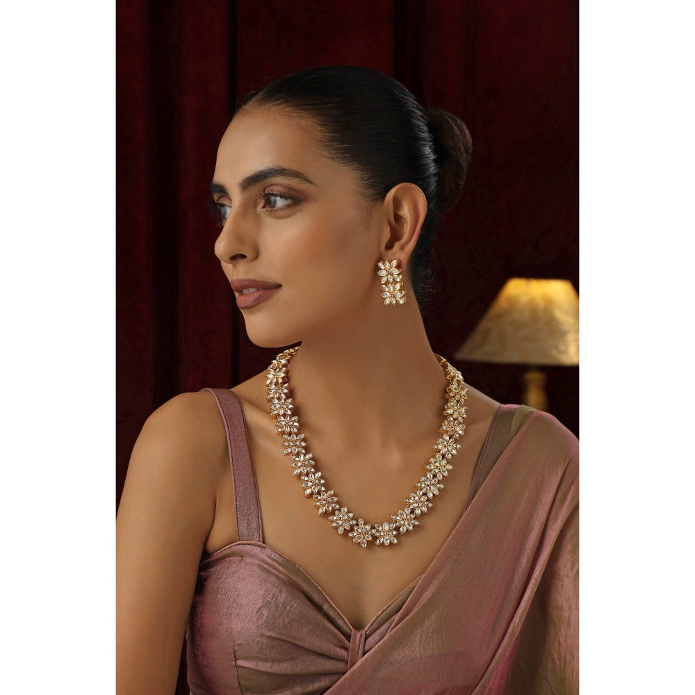 SWABHIMANN Noor Gold Polki Long Necklace Set