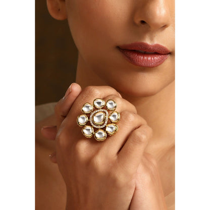 SWABHIMANN Minal White Kundan Adjustable Ring