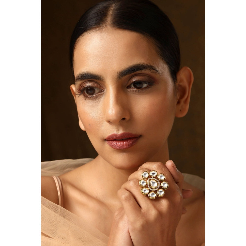 SWABHIMANN Minal White Kundan Adjustable Ring