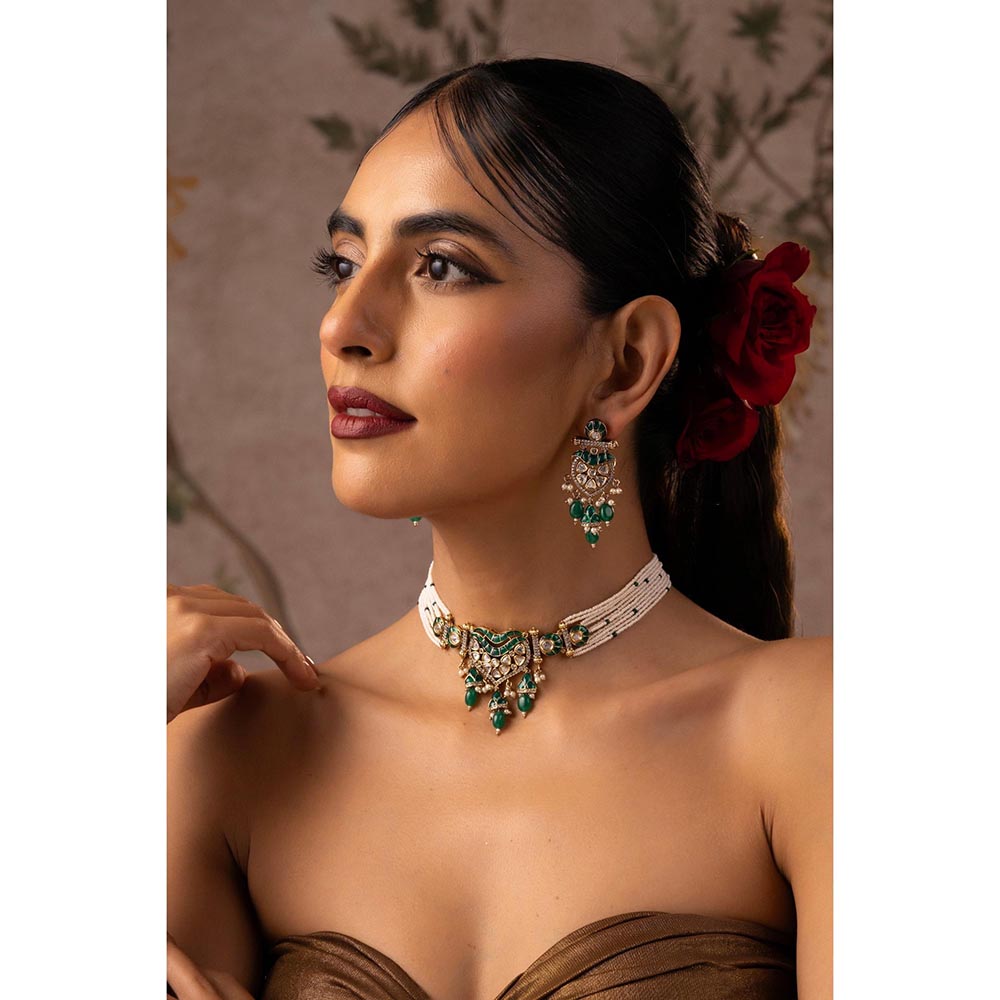 SWABHIMANN Mandana Emerald Polki Jewellery Set