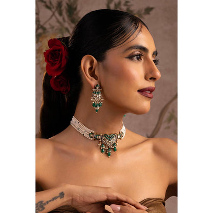 SWABHIMANN Mandana Emerald Polki Jewellery Set